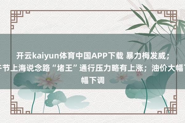 开云kaiyun体育中国APP下载 暴力梅发威;端午节上海说念路“堵王”通行压力略有上涨;油价大幅下调